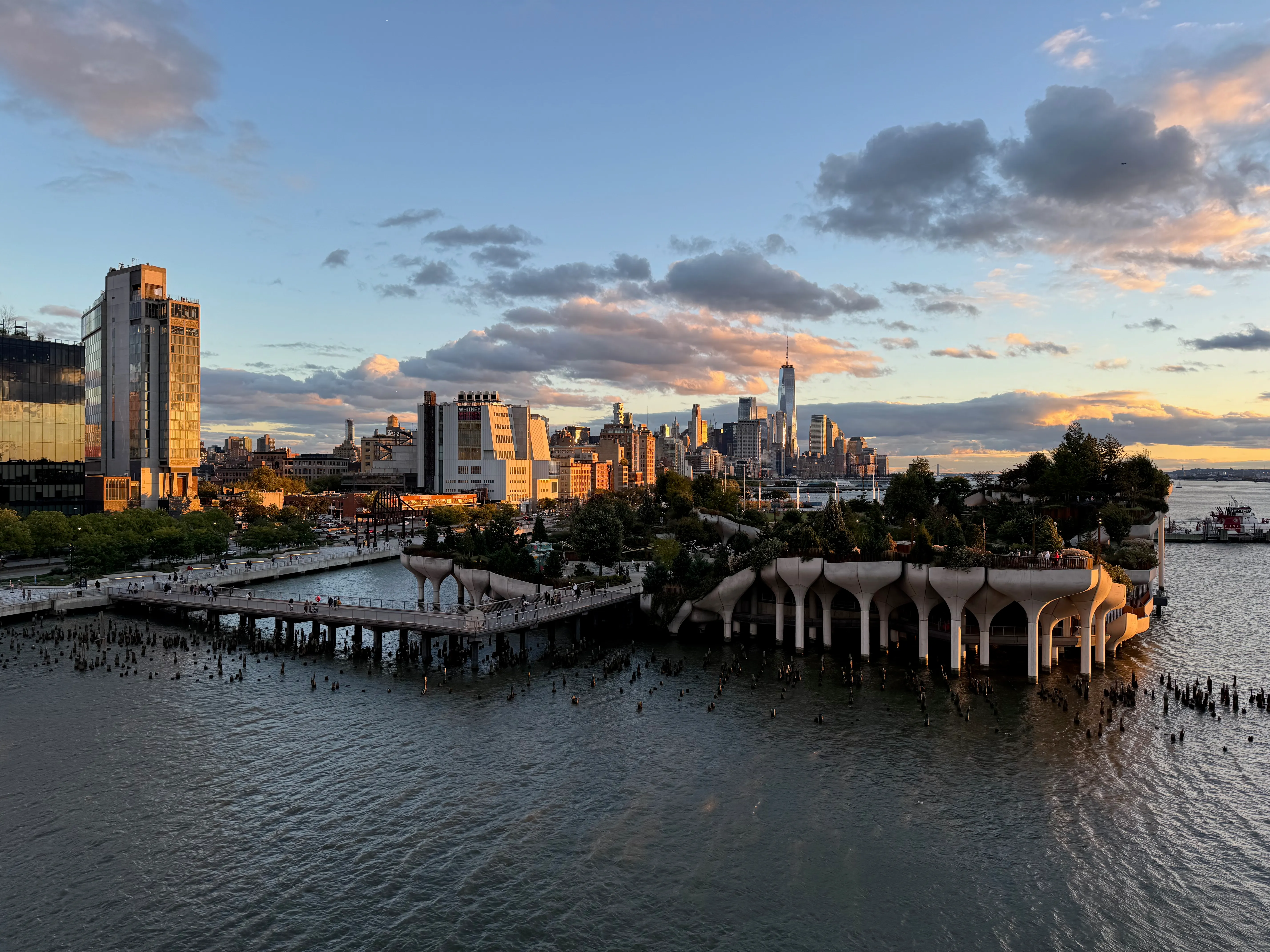 Photo of Little Island from Pier 57 in New York during sunset