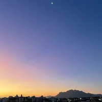 Photo of the sunset and the moon from my apartment